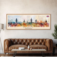 Carregar imagem no visualizador da galeria, Cardiff United Kingdom Travel Art, City Art, Framed Canvas Print or Metal Wall Art, Europe Travel Poster, Panoramic Wall Art, Extra Wide Wall Art