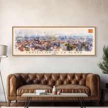 Cargar imagen en el visor de la galería, Castellon de la Plana Spain Wall Art, Panoramic Travel Poster, Panoramic Framed Canvas Print, City Wall Art, Wall Hanging Home Decor, Travel Art
