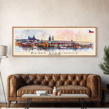 Cargar imagen en el visor de la galería, Ceske Budejovice Czech Wall Art, Panoramic Travel Poster, Panoramic Framed Canvas Print, City Wall Art, Wall Hanging Home Decor, Travel Art