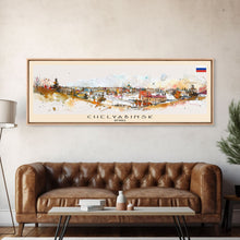 Cargar imagen en el visor de la galería, Chelyabinsk Russia Panoramic Travel Poster, Framed Canvas Print or Metal Wall Art, Travel Art, Home Decor, Panoramic Painting, Midcentury Art