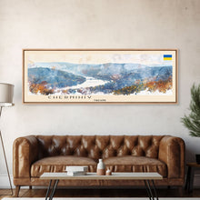 Cargar imagen en el visor de la galería, Chernihiv Ukraine Panoramic Travel Poster, Framed Canvas Print or Metal Wall Art, Travel Art, Home Decor, Panoramic Painting, Midcentury Art