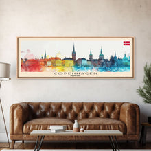 Cargar imagen en el visor de la galería, Copenhagen Denmark Travel Print Wall Art, Panoramic City Art, Travel Art, Wall Decor, Vacation Gift, Framed Canvas Print Or Metal Art