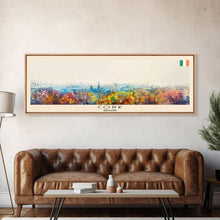 Load image into Gallery viewer, Cork Ireland Panoramic Travel Poster, Framed Canvas Print or Metal Wall Art, Travel Art, Home Decor, Panoramic Painting, Midcentury Art