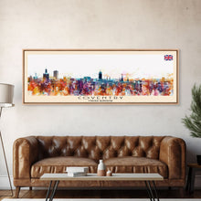 Load image into Gallery viewer, Coventry United Kingdom Wall Art, Panoramic Travel Poster, Panoramic Framed Canvas Print, City Wall Art, Wall Hanging Home Decor, Travel Art