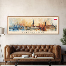 Load image into Gallery viewer, Czestochowa Poland Travel Art, City Art, Framed Canvas Print or Metal Wall Art, Europe Travel Poster, Panoramic Wall Art, Extra Wide Wall Art