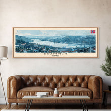 Load image into Gallery viewer, Drammen Norway Travel Print Wall Art, Panoramic City Art, Travel Art, Wall Decor, Vacation Gift, Framed Canvas Print Or Metal Art