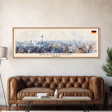 Load image into Gallery viewer, Dusseldorf Germany Travel Art, City Art, Framed Canvas Print or Metal Wall Art, Europe Travel Poster, Panoramic Wall Art, Extra Wide Wall Art