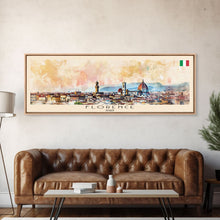 Carregar imagem no visualizador da galeria, Florence Italy Panoramic Travel Poster, Framed Canvas Print or Metal Wall Art, Travel Art, Home Decor, Panoramic Painting, Midcentury Art