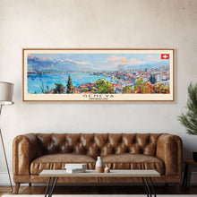 Carregar imagem no visualizador da galeria, Geneva Switzerland Wall Art, Panoramic Travel Poster, Panoramic Framed Canvas Print, City Wall Art, Wall Hanging Home Decor, Travel Art