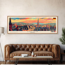 Carregar imagem no visualizador da galeria, Aachen Germany Panoramic Travel Poster, Framed Canvas Print or Metal Wall Art, Travel Art, Home Decor, Panoramic Painting, Midcentury Art