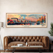 Load image into Gallery viewer, Almere Netherlands Panoramic Travel Poster, Framed Canvas Print or Metal Wall Art, Travel Art, Home Decor, Panoramic Painting, Midcentury Art