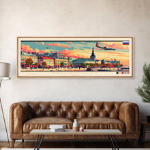 Carregar imagem no visualizador da galeria, Arkhangelsk Russia Panoramic Travel Poster, Framed Canvas Print or Metal Wall Art, Travel Art, Home Decor, Panoramic Painting, Midcentury Art
