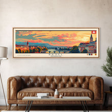Carregar imagem no visualizador da galeria, Basel SwitzerlandTravel Art, City Art, Framed Canvas Print or Metal Wall Art, Europe Travel Poster, Panoramic Wall Art, Extra Wide Wall Art
