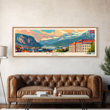 Load image into Gallery viewer, Bergen Norway Wall Art, Panoramic Travel Poster, Panoramic Framed Canvas Print, City Wall Art, Wall Hanging Home Decor, Travel Art