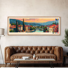 Load image into Gallery viewer, Bijeljina Bosnia Panoramic Travel Poster, Framed Canvas Print or Metal Wall Art, Travel Art, Home Decor, Panoramic Painting, Midcentury Art