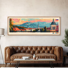Cargar imagen en el visor de la galería, Celje Slovenia Panoramic Travel Poster, Framed Canvas Print or Metal Wall Art, Travel Art, Home Decor, Panoramic Painting, Midcentury Art