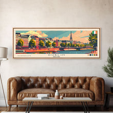 Load image into Gallery viewer, Dublin Ireland Panoramic Travel Poster, Framed Canvas Print or Metal Wall Art, Travel Art, Home Decor, Panoramic Painting, Midcentury Art