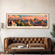 Load image into Gallery viewer, Eindhoven Netherlands Panoramic Travel Poster, Framed Canvas Print or Metal Wall Art, Travel Art, Home Decor, Panoramic Painting, Midcentury Art
