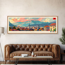 Load image into Gallery viewer, Elbasan Albania Travel Print Wall Art, Panoramic City Art, Travel Art, Wall Decor, Vacation Gift, Framed Canvas Print Or Metal Art
