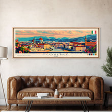 Carregar imagem no visualizador da galeria, Florence Italy Panoramic Travel Poster, Framed Canvas Print or Metal Wall Art, Travel Art, Home Decor, Panoramic Painting, Midcentury Art