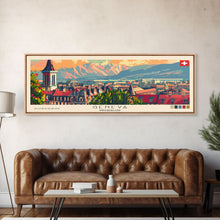 Carregar imagem no visualizador da galeria, Geneva Switzerland Wall Art, Panoramic Travel Poster, Panoramic Framed Canvas Print, City Wall Art, Wall Hanging Home Decor, Travel Art