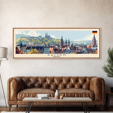 Carregar imagem no visualizador da galeria, Aachen Germany Panoramic Travel Poster, Framed Canvas Print or Metal Wall Art, Travel Art, Home Decor, Panoramic Painting, Midcentury Art