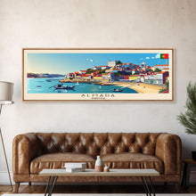 Load image into Gallery viewer, Almada Portugal Travel Art, City Art, Framed Canvas Print or Metal Wall Art, Europe Travel Poster, Panoramic Wall Art, Extra Wide Wall Art