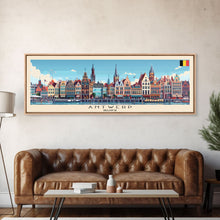 Load image into Gallery viewer, Antwerp Belgium Wall Art, Panoramic Travel Poster, Panoramic Framed Canvas Print, City Wall Art, Wall Hanging Home Decor, Travel Art