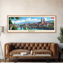 Load image into Gallery viewer, Bern Switzerland Travel Art, City Art, Framed Canvas Print or Metal Wall Art, Europe Travel Poster, Panoramic Wall Art, Extra Wide Wall Art