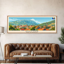 Load image into Gallery viewer, Bijeljina Bosnia Panoramic Travel Poster, Framed Canvas Print or Metal Wall Art, Travel Art, Home Decor, Panoramic Painting, Midcentury Art