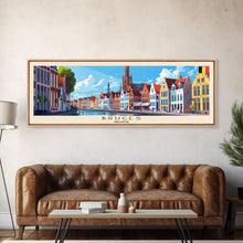 Carregar imagem no visualizador da galeria, Bruges Belgium Travel Art, City Art, Framed Canvas Print or Metal Wall Art, Europe Travel Poster, Panoramic Wall Art, Extra Wide Wall Art