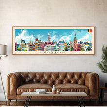 Carregar imagem no visualizador da galeria, Brussels Belgium Panoramic Travel Poster, Framed Canvas Print or Metal Wall Art, Travel Art, Home Decor, Panoramic Painting, Midcentury Art