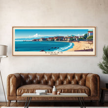 Carregar imagem no visualizador da galeria, Burgas Bulgaria Panoramic Travel Poster, Framed Canvas Print or Metal Wall Art, Travel Art, Home Decor, Panoramic Painting, Midcentury Art