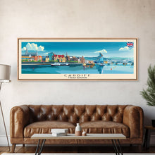 Carregar imagem no visualizador da galeria, Cardiff United Kingdom Travel Art, City Art, Framed Canvas Print or Metal Wall Art, Europe Travel Poster, Panoramic Wall Art, Extra Wide Wall Art