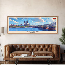 Load image into Gallery viewer, Cologne Germany Panoramic Travel Poster, Framed Canvas Print or Metal Wall Art, Travel Art, Home Decor, Panoramic Painting, Midcentury Art
