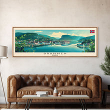 Load image into Gallery viewer, Drammen Norway Travel Print Wall Art, Panoramic City Art, Travel Art, Wall Decor, Vacation Gift, Framed Canvas Print Or Metal Art