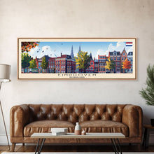 Load image into Gallery viewer, Eindhoven Netherlands Panoramic Travel Poster, Framed Canvas Print or Metal Wall Art, Travel Art, Home Decor, Panoramic Painting, Midcentury Art