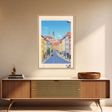 Cargar imagen en el visor de la galería, České Budějovice Czech Republic Travel Poster Framed Canvas Print, Midcentury Modern Art, Pop Art Decor, Living Room Wall Art