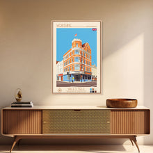Carregar imagem no visualizador da galeria, Worthing United Kingdom Travel Poster Framed Canvas Print, Midcentury Modern Art, Pop Art Wall Decor, Living Room Art, Home Decoration