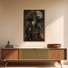 Carregar imagem no visualizador da galeria, The Witch and The Black Cat Framed Canvas Art, Spooky Victorian Witch Art, Spooky Season, Halloween Props, Halloween Accessories Art