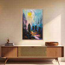 Load image into Gallery viewer, Creepy Haunted Cemetary Framed Canvas Print Halloween Art, Impasto Style Spooky Season Decor