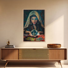 Load image into Gallery viewer, Enchanting Fortune Teller with Crystal Ball Under Moonlight - Mystical Witchcraft Framed Canvas Print, Halloween Gothic Home Decor