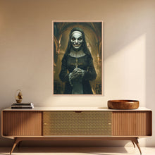 Load image into Gallery viewer, Creepy Nun Canvas Print - Halloween Art, Scary Art, Spooky Home Decor, Creepy Portrait, Gothic Wall Art, Halloween Decor Framed Canvas Print