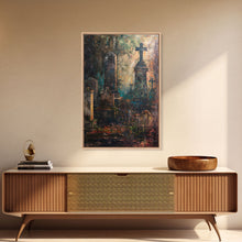 Load image into Gallery viewer, Gloomy Cemetery Halloween Art, Spooky Graveyard, Haunted Cemetery, Creepy Gravestones, Dark Artwork, Framed Canvas Print