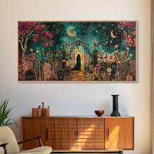 Load image into Gallery viewer, Banshee In The Graveyard, Framed Canvas Print, Halloween Decor, Spooky Season Wall Art, Halloween Gift Idea