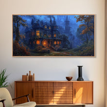 Load image into Gallery viewer, Dark Academia Victorian Mansion Framed Canvas Print, Victorian Oil Painting, Spooky Vibes Halloween Wall Art