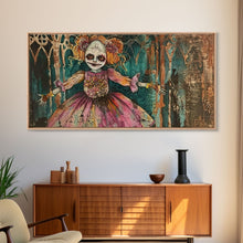 Load image into Gallery viewer, Creepy Doll Wall Art, Framed Canvas Print, Spooky Season Spooky Vibes Wall Art, Halloween Decor