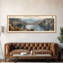 Load image into Gallery viewer, Angel Lake Nevada Panoramic Framed Canvas Print, Lake House Art, Boho Decor, Travel Poster, Nature Wall Art, Serene Scene