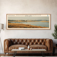 Load image into Gallery viewer, Angostura Reservoir South Dakota Panoramic Framed Canvas Print, Lake House Decor, Minimalist Art, Travel Poster, Scenic Painting