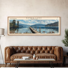 Load image into Gallery viewer, Banks Lake Washington Panoramic Framed Canvas Print, Lake House Decor, Rustic Art, Travel Poster, Scenic View, Home Decoration